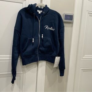Fourteen Twelve Rodeo Embroidered Full Zip Hoodie Navy Blue Western Beaded M NWT